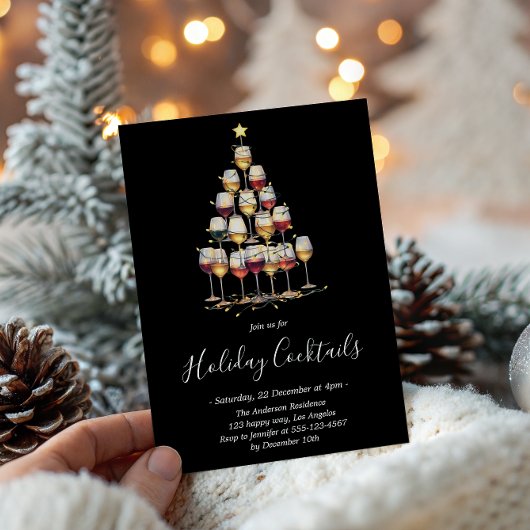 Black Holiday Cocktail - Elegant Christmas Party 招待状