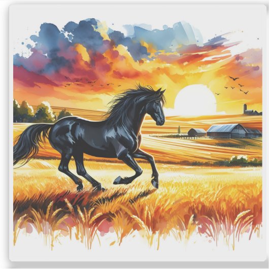 Black Horse Galloping in Golden Fields シール (正面)