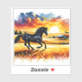 Black Horse Galloping in Golden Fields シール (シート)