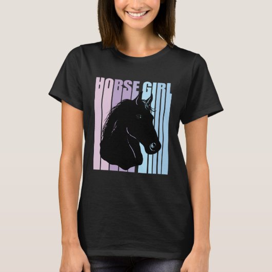 Black Horse Head Silhouette Riding Lover Funny Hor Tシャツ (正面)