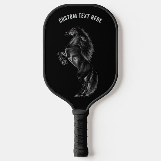 Black Horse Pickleball Paddle Personalized Text ピックルボールラケット (正面)