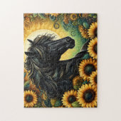 Black Horse Sunflowers ジグソーパズル (縦)