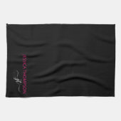 Black Hot Pink モダン シンプル Script Monogram Name  キッチンタオル (横)
