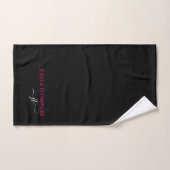 Black Hot Pink モダン シンプル Script Monogram Name バスタオルセット (ハンドタオル)