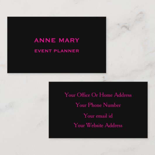 Black Hot Pink Retro Modern Trendy Professional 名刺 (正面/裏面)