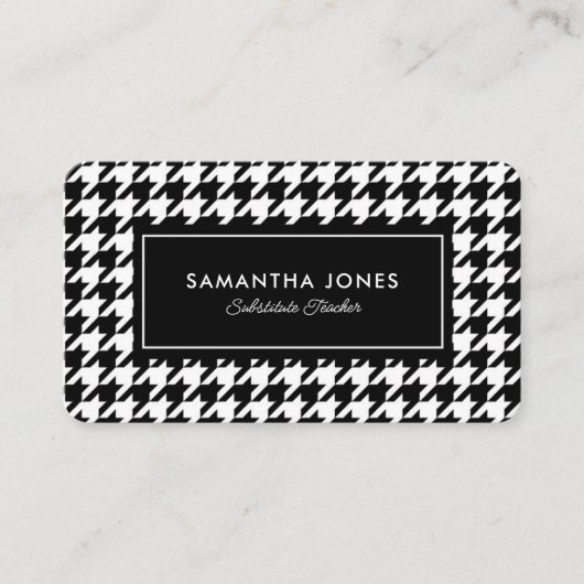 Black Houndstooth Substitute Teacher Contact Info 名刺 (正面)