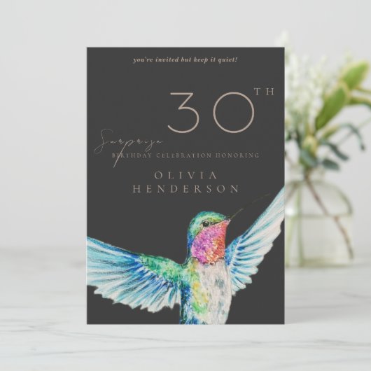 Black Hummingbird ANY Surprise Birthday Invitation 招待状 (スタンド正面)