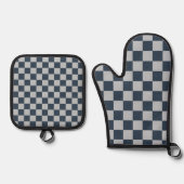Black ice checkered board pattern 鍋つかみ&鍋敷きセット (正面)