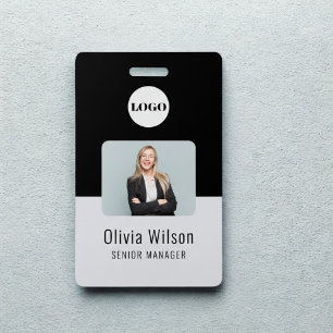 Black ID Card ビジネス ロゴ 従業員 写真 バッジ