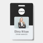 Black ID Card | Business Logo Employee Photo バッジ (表面)