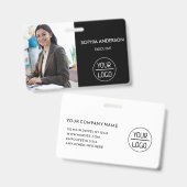 Black ID Card | Modern Minimalist Company Employee バッジ (Front & Back)