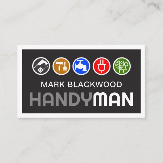 Black In White Frame Colorful Handyman Tools 名刺 (正面)