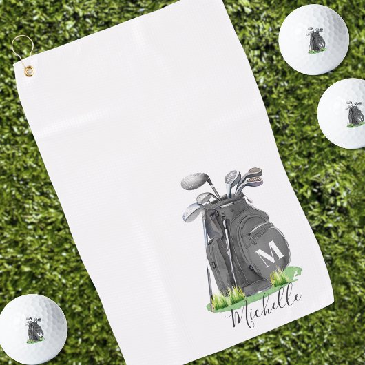 Black Initial Name Monogram ゴルフタオル