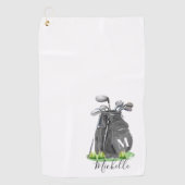 Black Initial Name Monogram ゴルフタオル (正面)