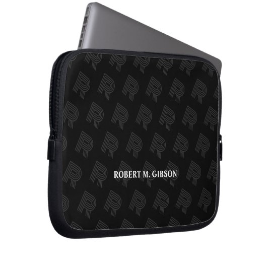 Black Initial pattern Laptop Case for Anyone ラップトップスリーブ (正面右)