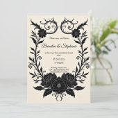 Black Ink Floral Vintage Goth Wedding 招待状 (スタンド正面)