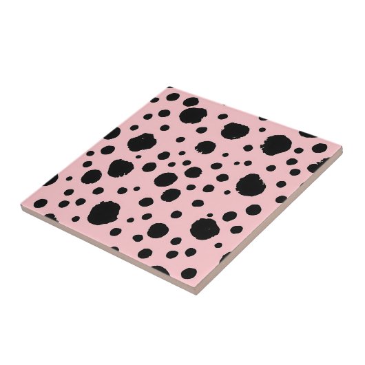 Black Ink Spots Pink Polka Pattern タイル (側面)