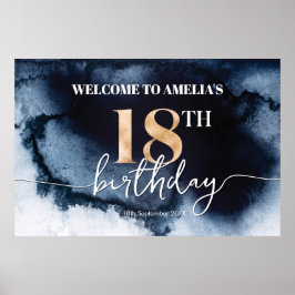 Black Ink Watercolor 18th birthday welcome banner ポスター