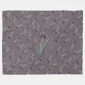 Black Iris on an antique tapestry フリースブランケット (正面(横))