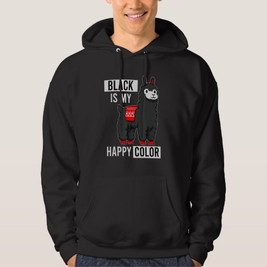 Black Is My Happy Color Sarcastic Llama Alpaca パーカ (正面)