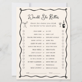 Black Italian Bridal Shower Would She Rather Game 招待状