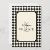Black & Ivory Checkered Old Money QR Code Wedding セーブザデート (正面)