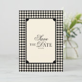Black & Ivory Checkered Old Money QR Code Wedding セーブザデート (スタンド正面)