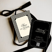 Black & Ivory Checkered Old Money QR Code Wedding セーブザデート