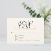 Black Ivory Cream Modern Script Lettering Wedding 出欠カード (スタンド正面)