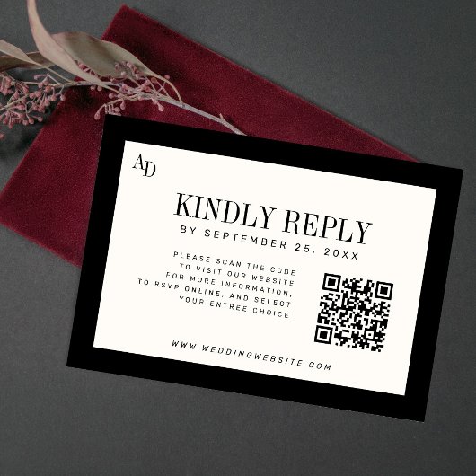 Black ivory modern old money wedding website QR 出欠カード