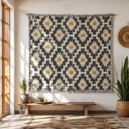Black Ivory & Mustard Southwestern Medallion スローブランケット