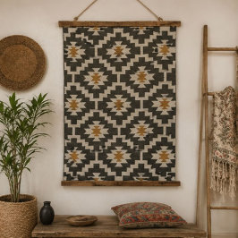 Black Ivory & Mustard Southwestern Medallion 吊り下げ型タペストリー