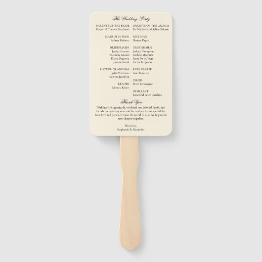 Black & Ivory Old Money Wedding Program Itinerary ハンドファン (裏面)