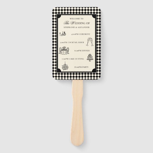 Black & Ivory Old Money Wedding Program Itinerary ハンドファン (正面)