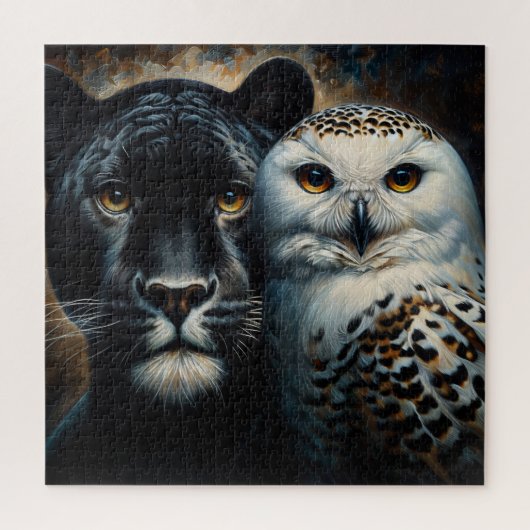 Black Jaguar and Snowy Owl Eyes of the Wild Puzzle ジグソーパズル (縦)
