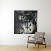 Black Jaguar and Snowy Owl Painting タペストリー (インサイチュ(横))