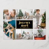 Black Joyeux Noël Retro Typography Photo Collage 箔シーズンカード (正面)