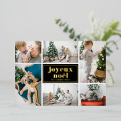 Black Joyeux Noël Retro Typography Photo Collage 箔シーズンカード (立ち正面)