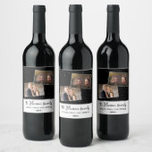 Black Joyful Script Holiday Family 2 Photo ワインラベル (ボトル)