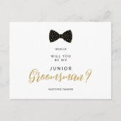 Black Jr Groomsman Vintage Bow Wedding Proposal ポストカード (正面)