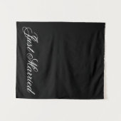 Black Just Married Fabric Car Wedding Banner Sign タペストリー (正面(横))