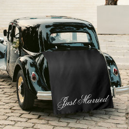 Black Just Married Fabric Car Wedding Banner Sign タペストリー