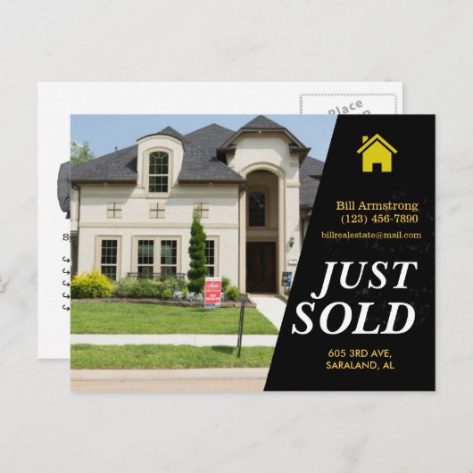 Black Just Soldお洒落文字はっきりした実在の不動産広告 ポストカード (正面/裏面)