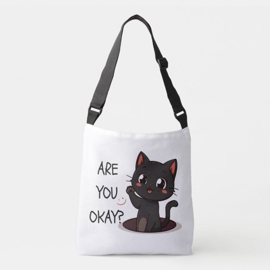 Black Kawaii Cat Tote Bag – Cute Kawaii Cat Lover  クロスボディバッグ (正面)