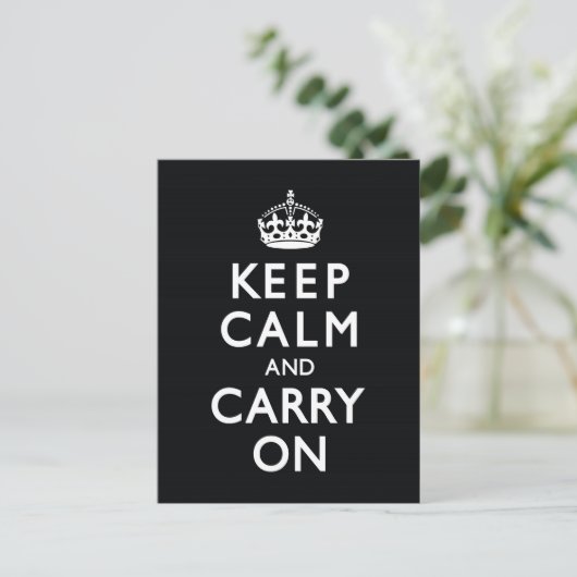 Black Keep Calm and Carry On ポストカード (スタンド正面)