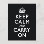 Black Keep Calm and Carry On ポストカード (正面)