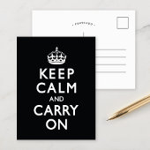 Black Keep Calm and Carry On ポストカード