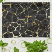 Black Kintsugi Gold Vein  キッチンタオル (折り畳み)