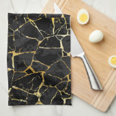 Black Kintsugi Gold Vein  キッチンタオル (四つ折り)