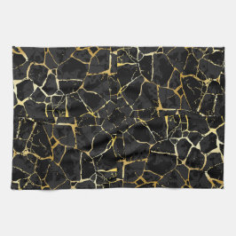 Black Kintsugi Gold Vein  キッチンタオル